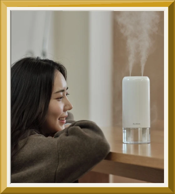 알리사 미니 초음파 사무용 무선 탁상용 충전식 가습기 700ml + 필터 4p 세트, AH1, 화이트 사진3
