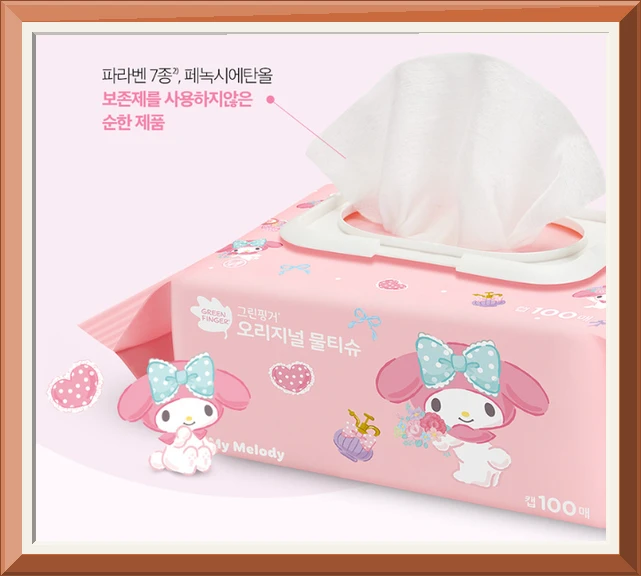 그린핑거 오리지널 물티슈 마이멜로디 & 쿠로미 에디션 캡형 100매X10팩 / 산리오캐릭터즈,유아,키즈,어린이 사진2
